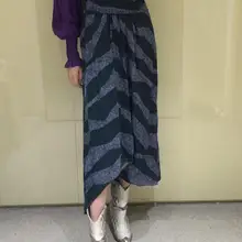Женские; темно-фиолетовый; волнистая Полосатая юбка миди с принтом Высокая Талия Асимметричный подол модные юбки женские 2019FW