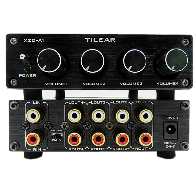 HIFI Lossless 1 Input 4 Output RCA HUB Audio Distributor Signal Selector  Switch Source Switcher Tone Volume For Amplifier Board