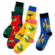 1 пара новых осенне-зимних Хлопковых Носков унисекс с рисунками из мультфильмов забавные носки Харадзюку С Рисунком Леопарда, кактуса, страуса, попугая, жирафа