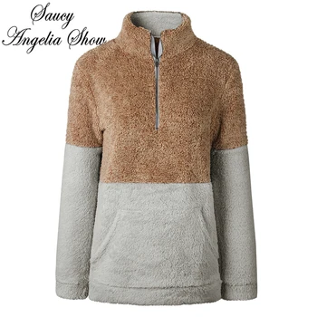 

8 Colour Splice Lambswool Sweatshirt Velvet Zipper Hoodie Sweatshirt Ladies Long Sleeve Hoodies Casual Sportswear Women Clothing