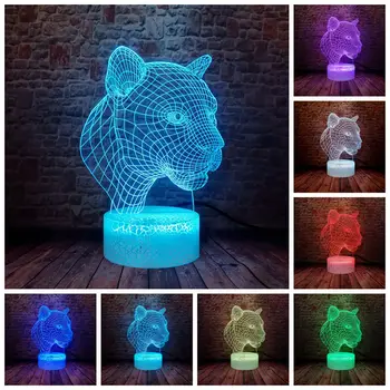 

Panther Head Animal Figure Model 3D Illusion LED Desk Nightlight Colorful Changing Light Light-up Toys