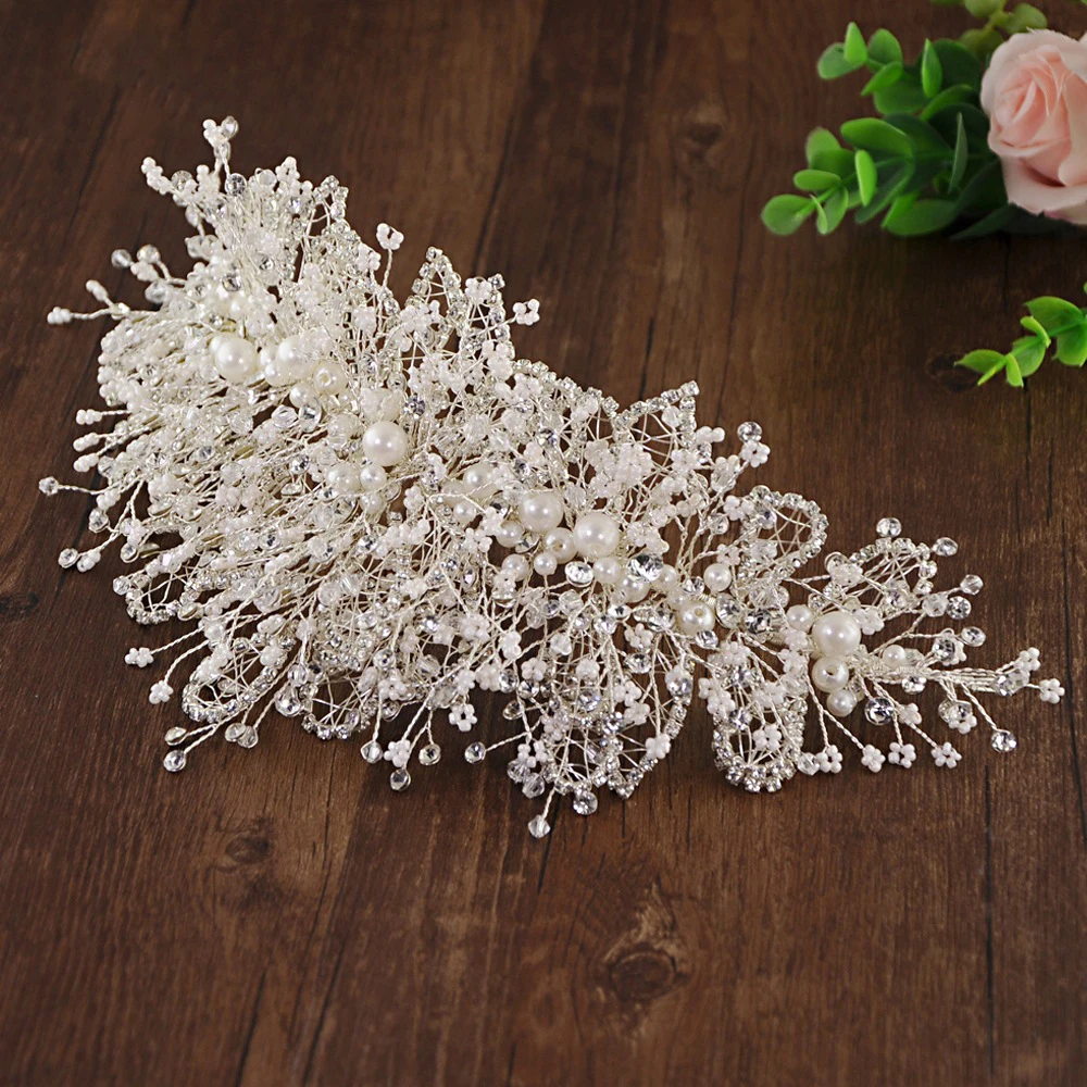 

Bridal Tiaras Crowns Bride Hairbands Pearl Beads Headband Headpieces Rhinestone Crystal Wedding Hair Accessories Prom Jewelry