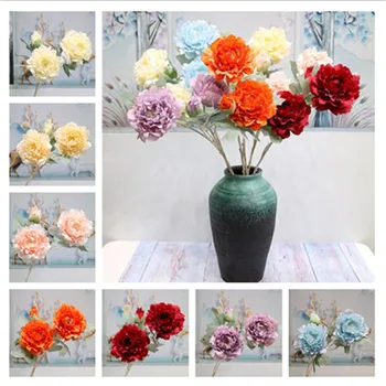 

10Pcs Fake Dream Peony (3 heads/piece) 28.74" Length Simulation Paeonia Suffruticosa for Home Decorative Artificial Flowers