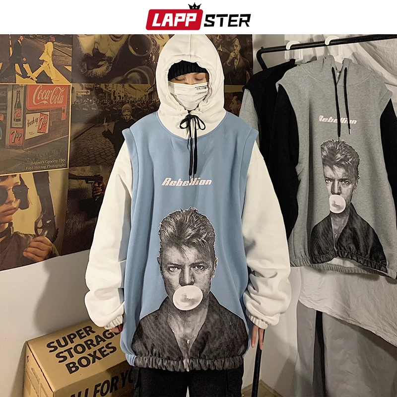LAPPSTER, мужская Японская уличная одежда, толстовки с капюшоном,, мужские забавные негабаритные толстовки Харадзюку, парные корейские цветные толстовки с капюшоном