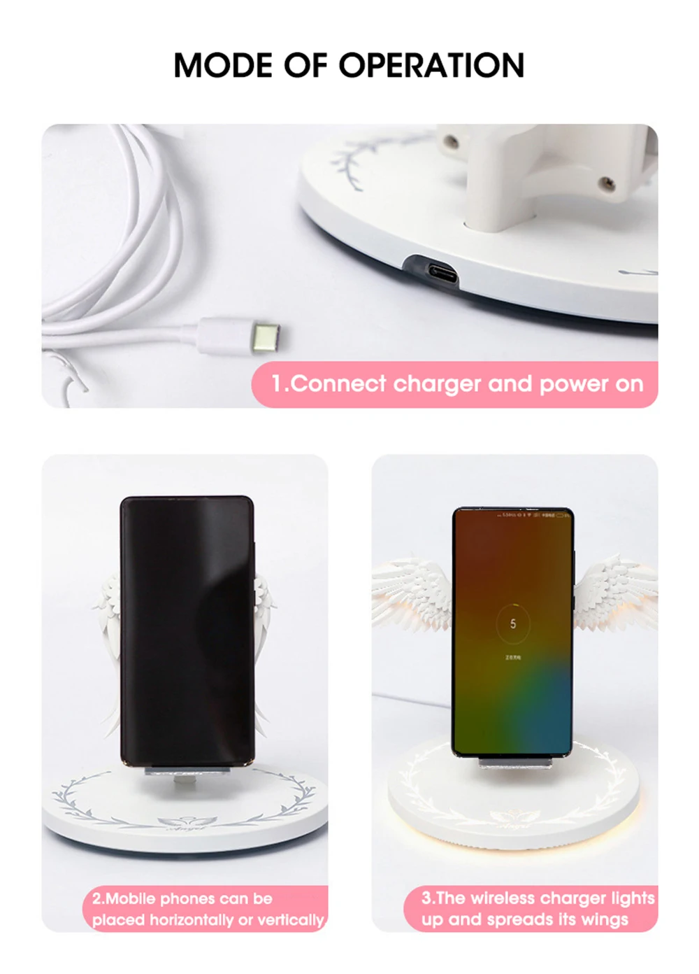 10 Вт Draadloze Oplader Engelenvleugels Nachtlampje Mobiele Telefoon Draadloze Oplader для Android, Apple USB Snel Opladen