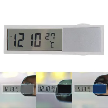 

2 in 1 Mini Automobile Clock Thermometer Hours in the Car LED Digital Display with Suction Cup AG10 Button Cell Battery Operated