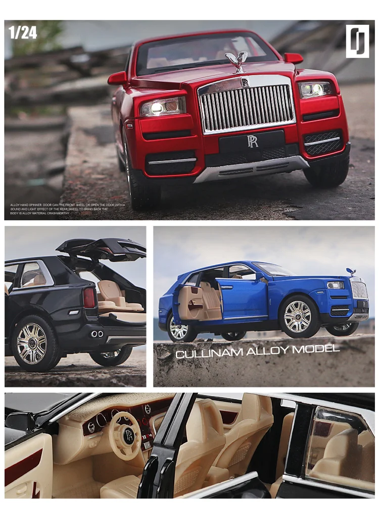 1:24 Rolls Royce Cullinan, модель автомобиля из сплава, большой размер, имитация внедорожника, металлическая модель автомобиля, светильник со звуковым поворотом, масштаб автомобиля, миниатюрный автомобиль