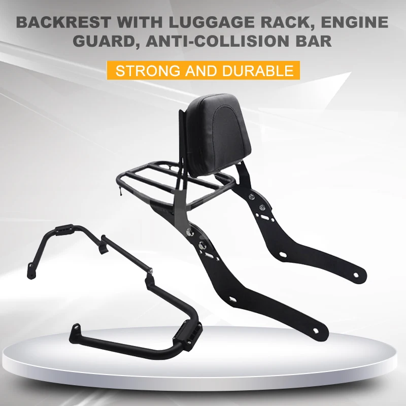 Motorcycle Sissy Bar Backrest With Luggage Rack Engine Guard Crash Bars