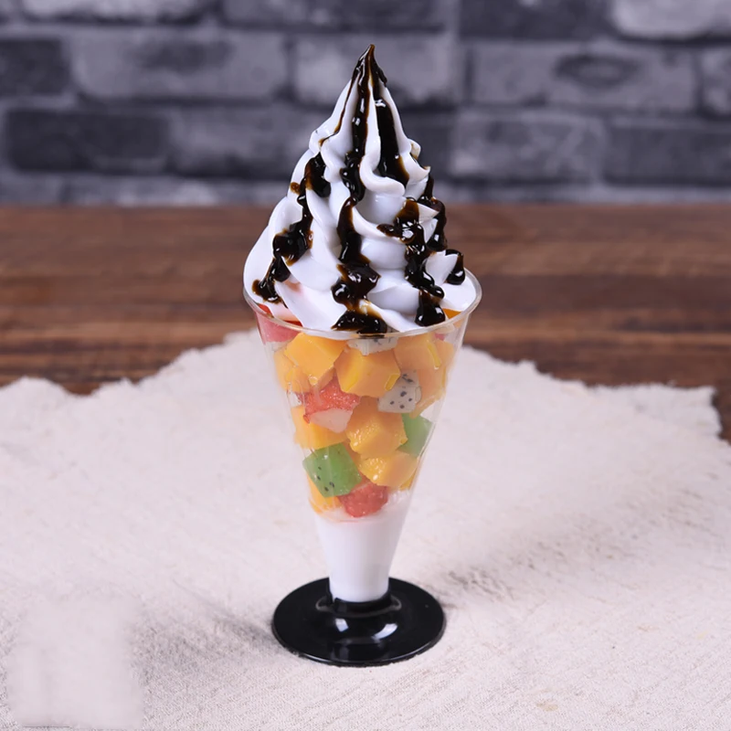 Моделирование Сливочное мороженое с сиропом образец фруктового Sundae модель поддельные для сливочного мороженого реквизит коробка для демонстрации камней в витрине искусственные sundae формы