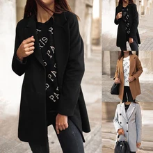 Женские базовые пальто из смесовой ткани, однобортные шерстяные куртки средней длины, облегающие куртки с длинным рукавом, верхняя одежда для женщин, модная однотонная уличная одежда