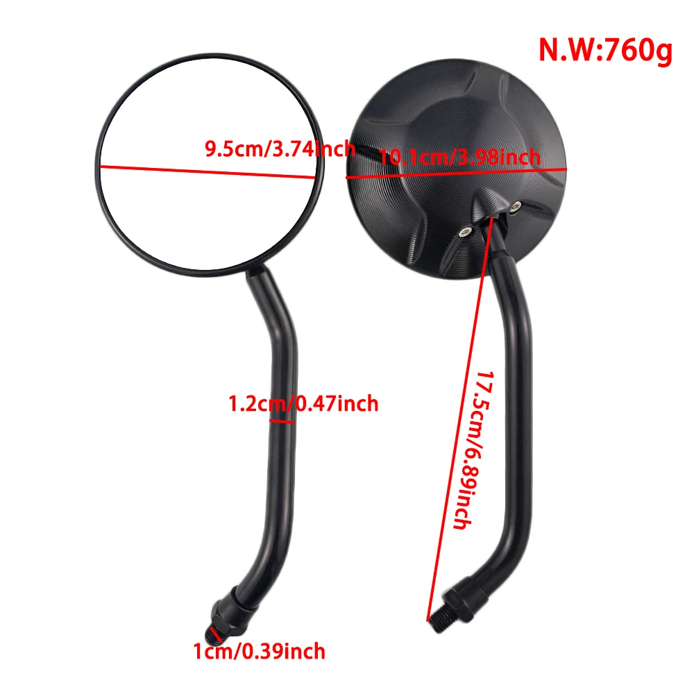 CNC Aluminium Universal Motorcycle Round Side Black View Mirror Motorbike e-bike Scooter 10mm 8mm Rearview Mirrors