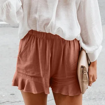 

Womens short 2020 Summer Women Short Ruffled Sexy Elastic Waist Casual Pocket Beach Loose Hot Shorts Women short feminino #35