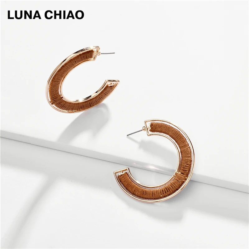 

LUNA CHIAO 2019 Winter Cotton Thread Wrap Hoop Earring Trendy Popular Jewelry Earrings for Women