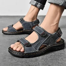 Coslony Men Sandals Outdoor Genuine Leather Summer Men Sandals Leather Handmade Men Beach Sandals Men's Sandals big Size 46 47