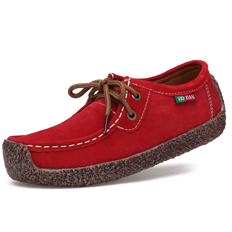 Кроссовки; женская обувь; лоферы на плоской подошве; коллекция года; дышащие женские кроссовки; лоферы на плоской подошве; однотонная замшевая женская повседневная обувь на плоской подошве со шнуровкой - Цвет: Red