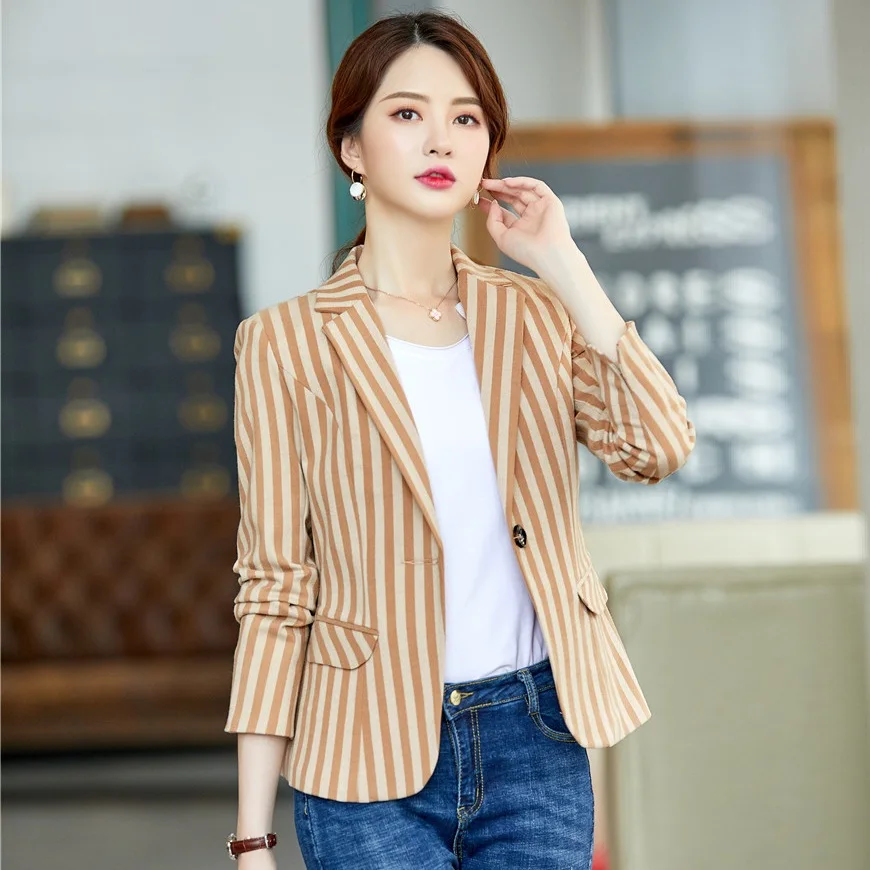 Ladies Casual Blazers Women Outerwear Jackets Slim Striped Female Work Wear Clothes Fashion OL Styles - Цвет: Picture color