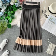 6 цветов красивые лоскутные женские плиссированные юбки мода осень зима Корейская Высокая талия длинная Макси юбка женская черная желтая