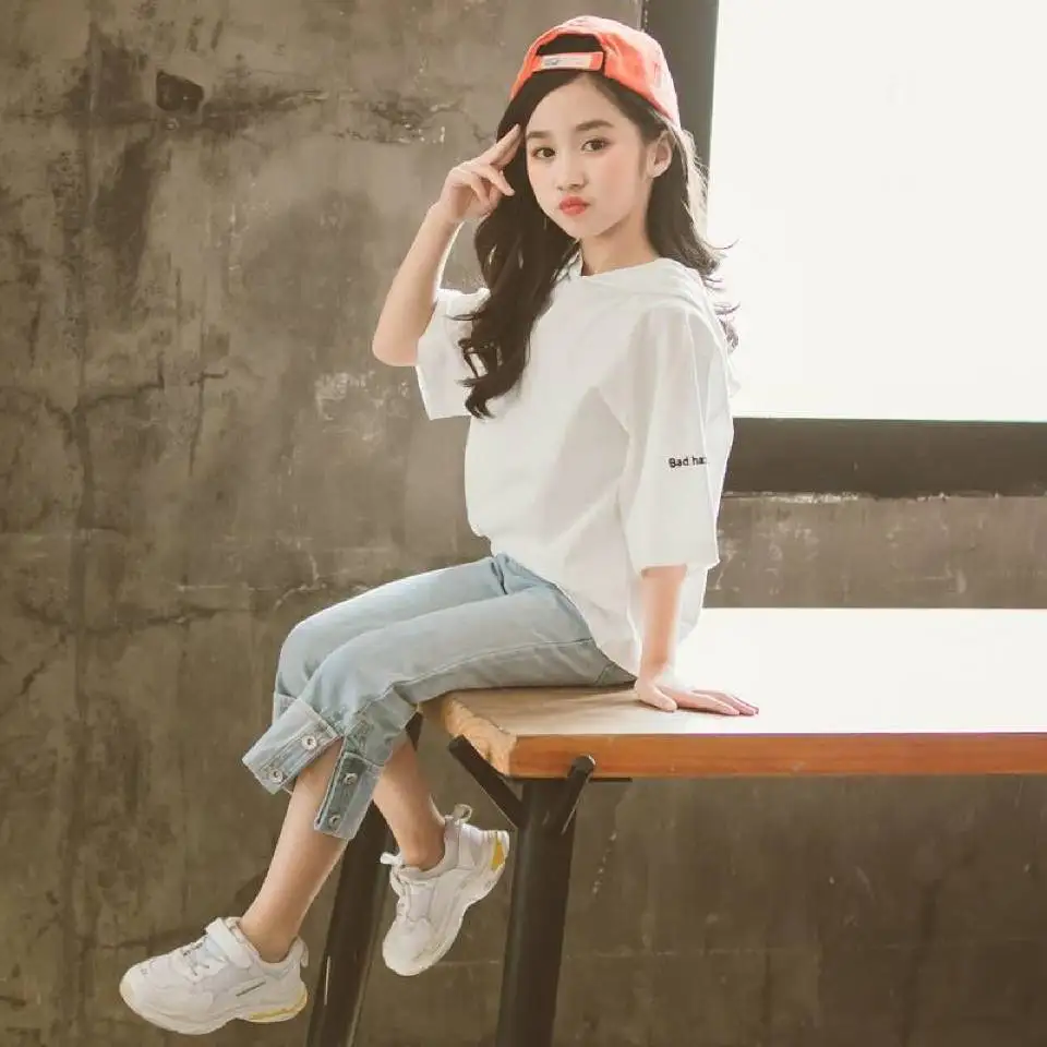 

Fashion 2020 Style For 3-12 Yrs Summer Cute Kids Baby Girls White Color Tops + Pants Set Clothes Children Girls Clothing Sets