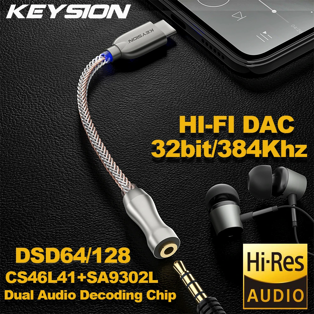 Двухчиповый декодер KEYSION усилитель для наушников DAC USB Type C до 3 5 мм DSD128 HD Hi-Fi