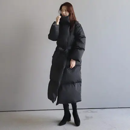 

Hooded Lace-up Cotton-padded Clothes Women's Loose-Fit BF down Coat Korean-style Thick over-the-Knee Mid-length down Jacket Cott
