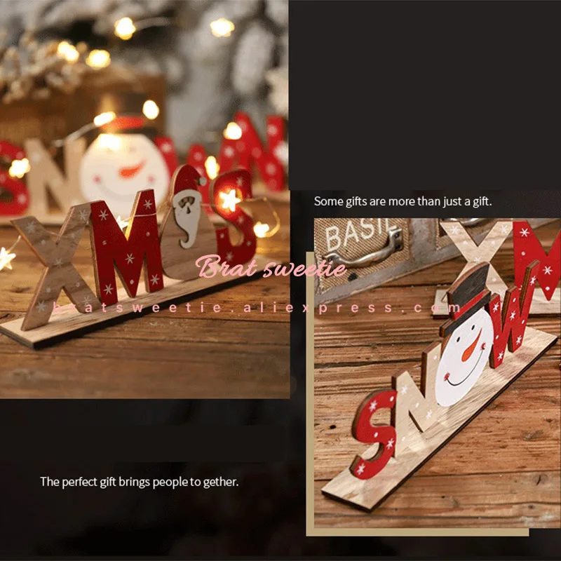 Счастливого Рождества деревянные Санта Клаус украшение "Лось" Елочное украшение стола для домашнего декора Noel Рождественский орнамент Подарки на год