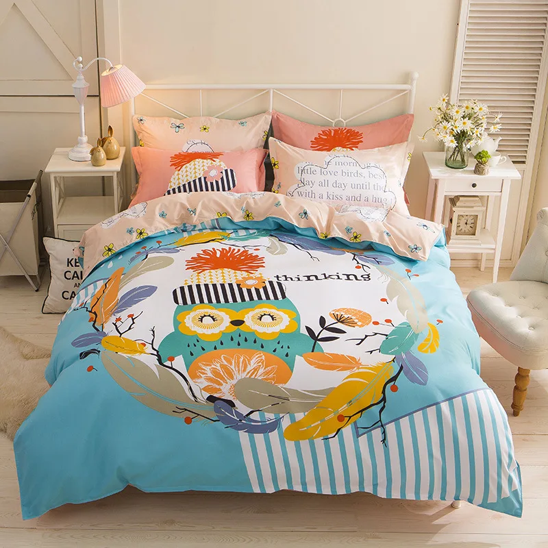

Cartoon Owl Bedding Set Children Cotton Bed Sheets Hello Kitty Duvet Cover Bed Sheet Pillowcase Twin Full Queen Freeship Bed Hat