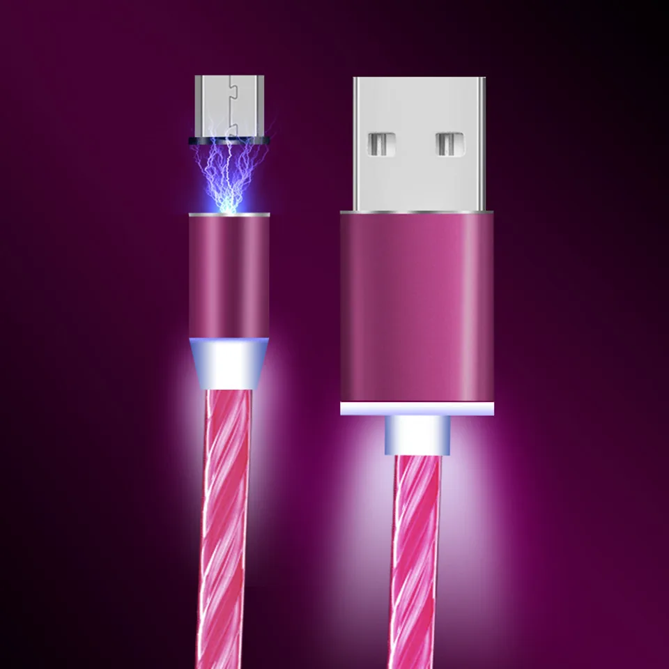 Магнитный светодиодный светильник, кабель для быстрой зарядки, магнитный кабель Micro usb type C, Honor 20, 10, 8X, зарядное устройство для iphone X, samsung, S8, S10, A50, A70 - Цвет: Pink