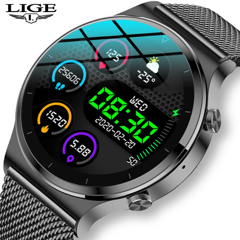 LIGE-reloj inteligente para hombre, accesorio de pulsera resistente al agua IP68 con múltiples modos deportivos, control del ritmo cardíaco y predicción del tiempo, Bluetooth, nuevo de 2021