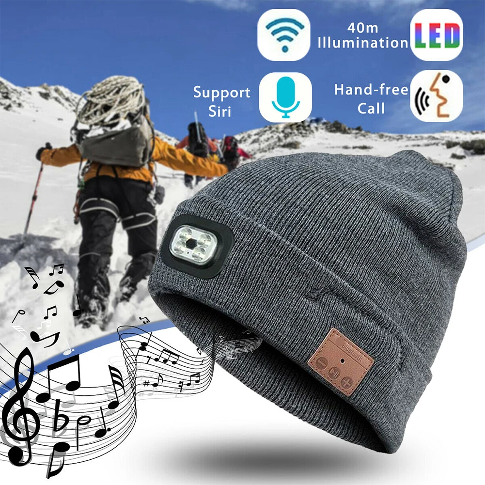Унисекс, зимний музыкальный Bluetooth светодиодный головной убор с микрофоном, умная теплая шапочка, моющаяся шапка, стерео динамик, подарки для бега, беспроводная гарнитура