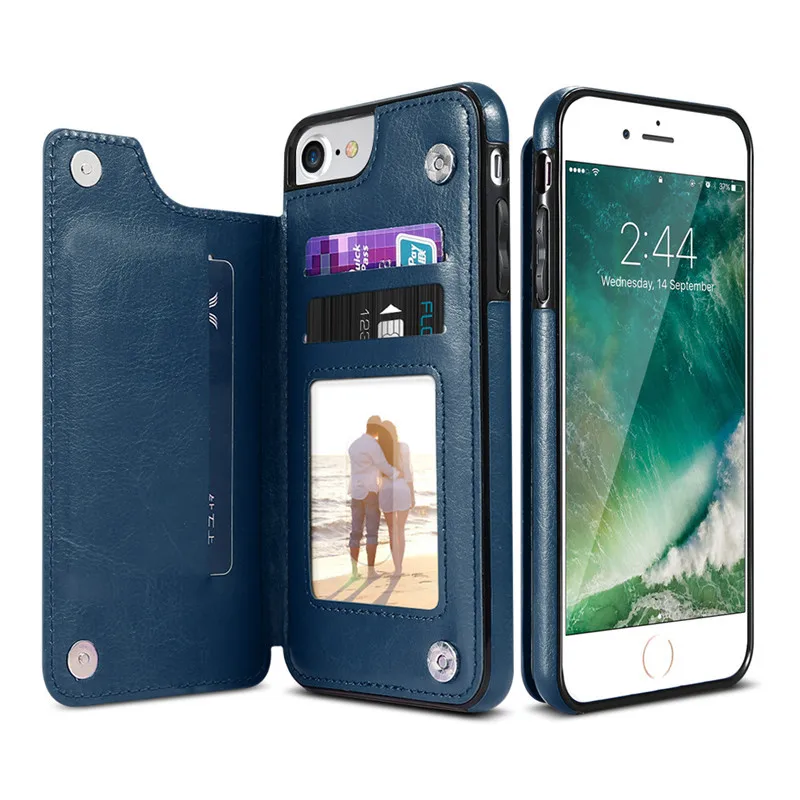 Ретро Чехол из искусственной кожи чехол для iPhone 11 Pro XS Max XR X 6 6s 7 8 Plus 5S SE держатель для карт чехол для телефона s для samsung Note 10 Plus - Цвет: Синий
