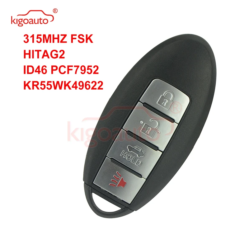 Kigoauto Smart Key Keyless Entry 3 Button With Panic KR55WK49622 315MHZ FSK HITAG-2 ID46 PCF7952 For Nissan remtekey smart key 3 button 433 9mhz fsk hitag 3 id47 pcf7952x for nissan teana keyless entry car key 2013 2014 2015