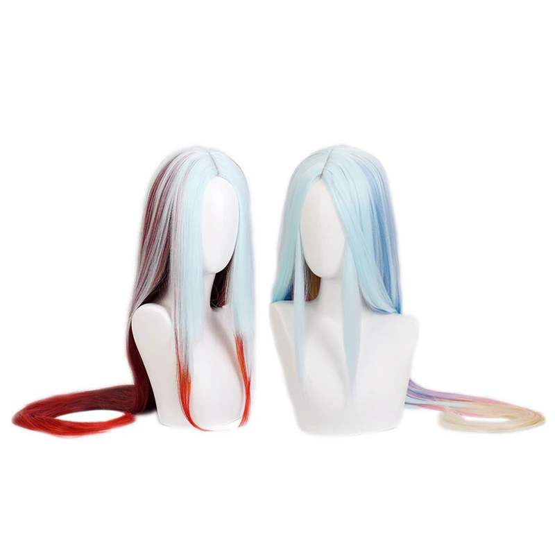 

LOL Dawnbringer Night Skin Soraka Wig Long Straight Mixed Color 2 Versions Cosplay Wig Halloween Party Hairpiece + Wig Cap