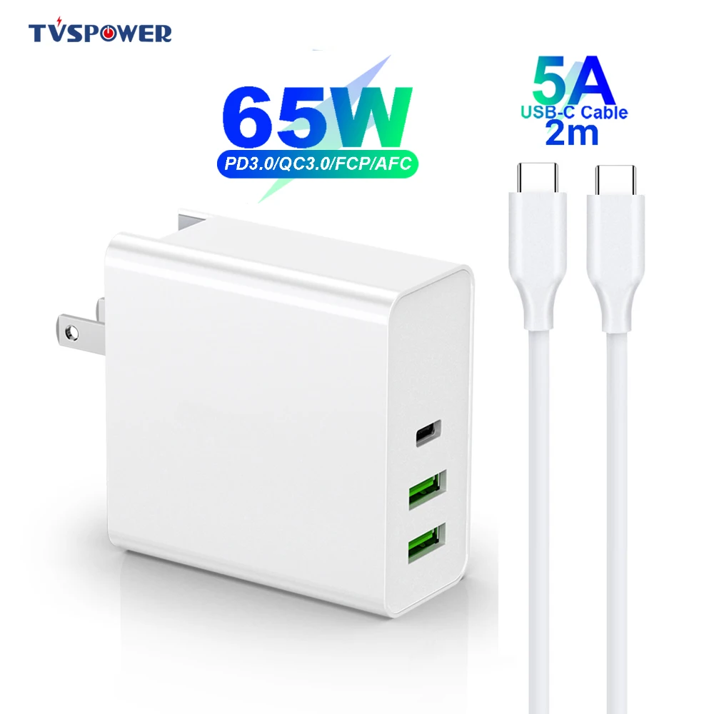 65 Вт TYPE-C USB-C адаптер питания, 1 порт PD60W QC3.0 зарядное устройство для USB-C ноутбуков MacBook Pro/Воздушный iPad Pro, 2 порта USB для samsung iPhone