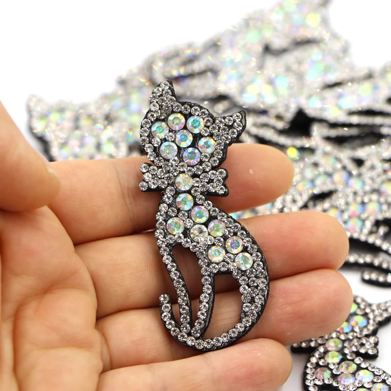 5pcs Cute Cat AB Rhinestone Applique Sew on Patch for Clothing Diy Patches Beaded ForHeadwear Garment Home Decor | Дом и сад