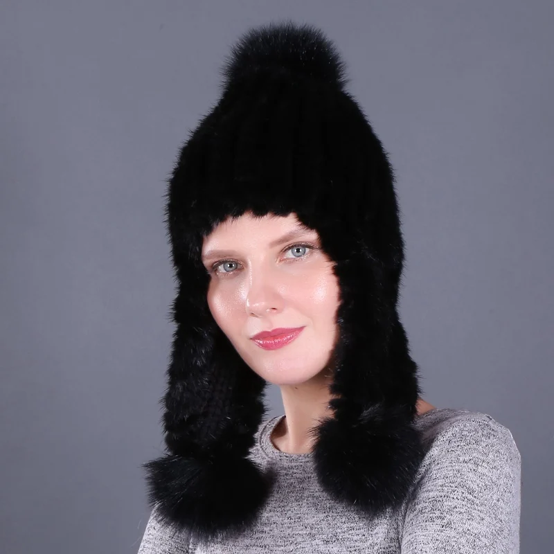 Новое модное подлинное натуральное вязаная норковая меховая шапка женская ручная вязка модные зимние головные уборы Skullies& Beanies Hat - Цвет: color7