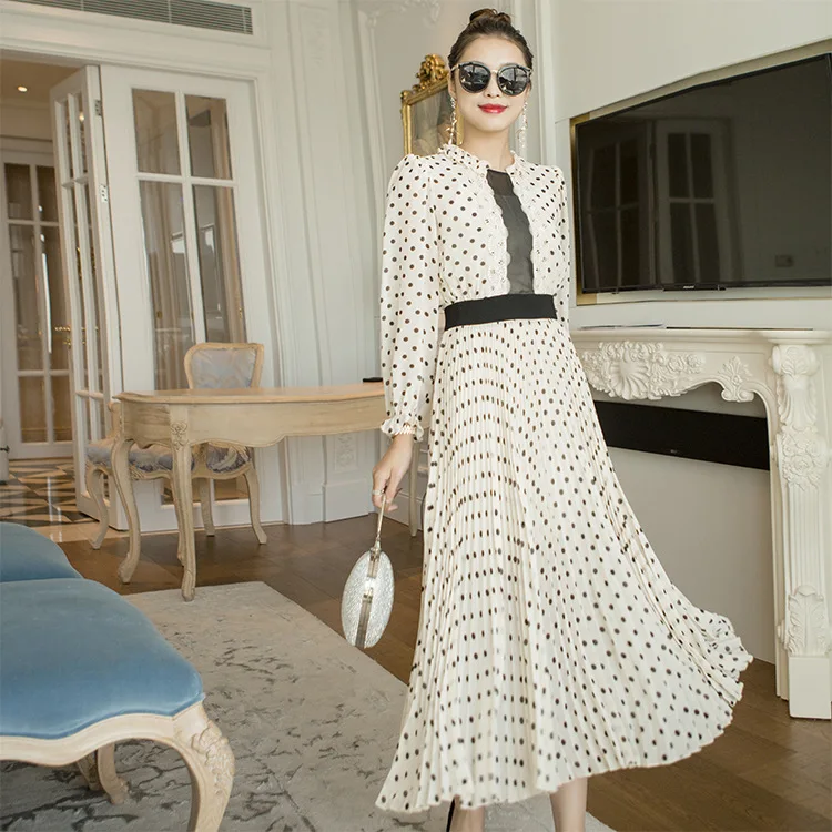 

Shenzhen Origional Top Grade WOMEN'S Dress Debutante-Style Polka Dot Chiffon Big Hemline Pleat Dress Spring And Summer New Style