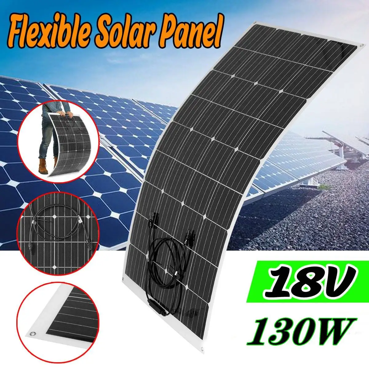 US $129.99 18V 130W USB Solar Panel Output Solar Cells Poly Solar Panel MonoCrystalline Cells For Boat Car Yacht Battery 112967025mm