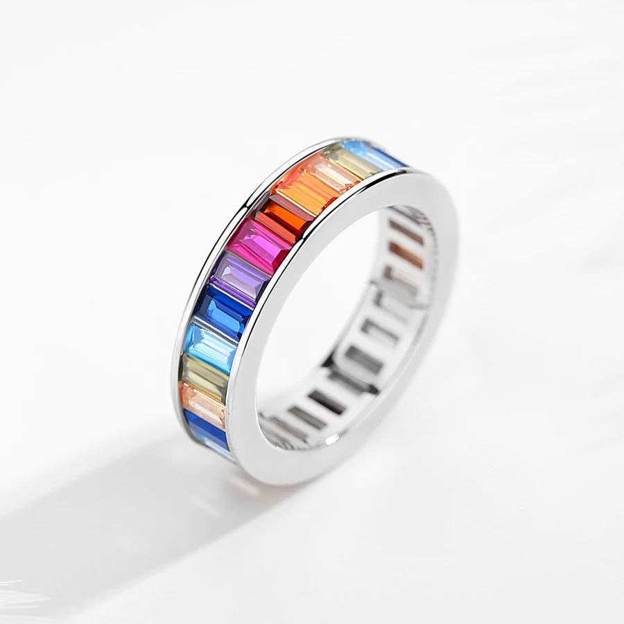925 Sterling Silver Colorful Rainbow Water Droplet Clear CZ Finger Rings for Women Wedding Engagement 100% KALETINE silver rings silver ring wedding rings
