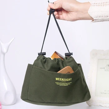 

Women With Compartments Storage Case Adjustable Drawstring Cosmetic Pouch Organizer Insert Multipurpose Canvas Makeup Bag Travel