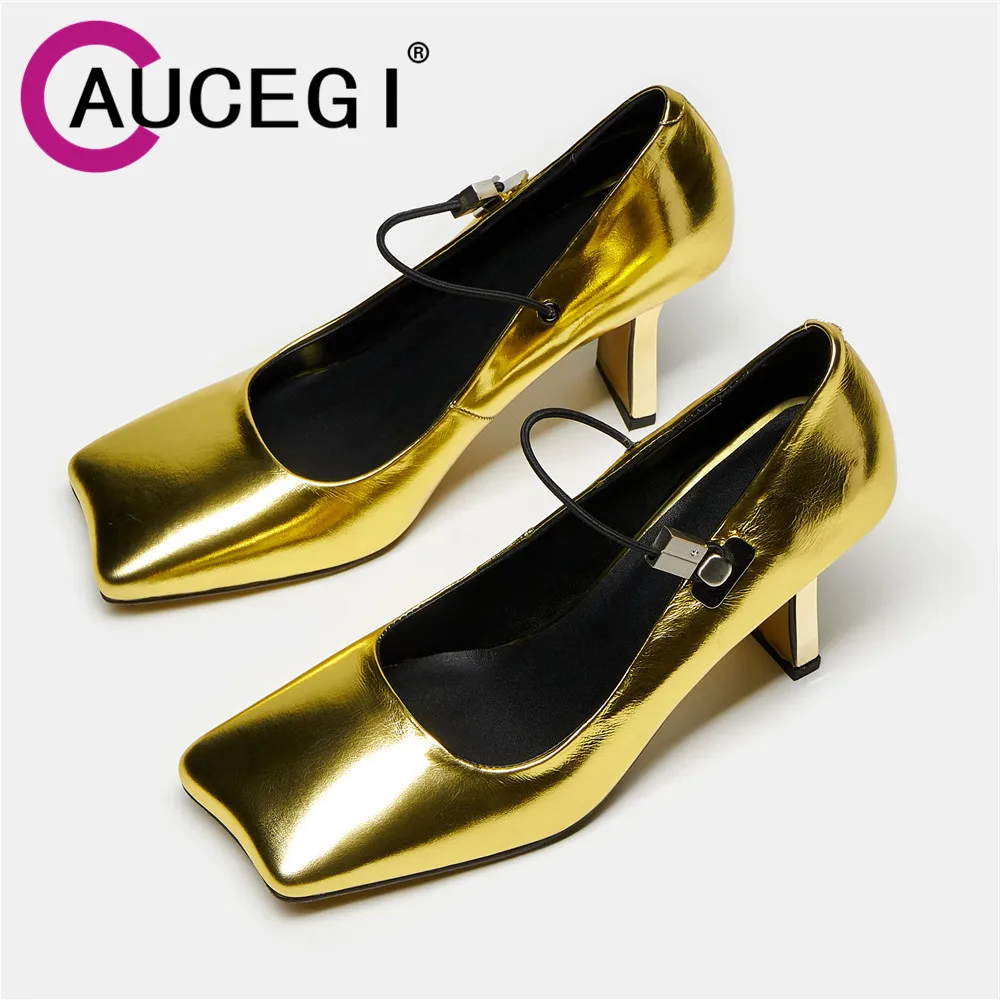 

Aucegi Fashion Novelty Thick Heels High Quality Pumps Special Shaped Square Toe Shallow Spring Summer Wedding Women Shoes