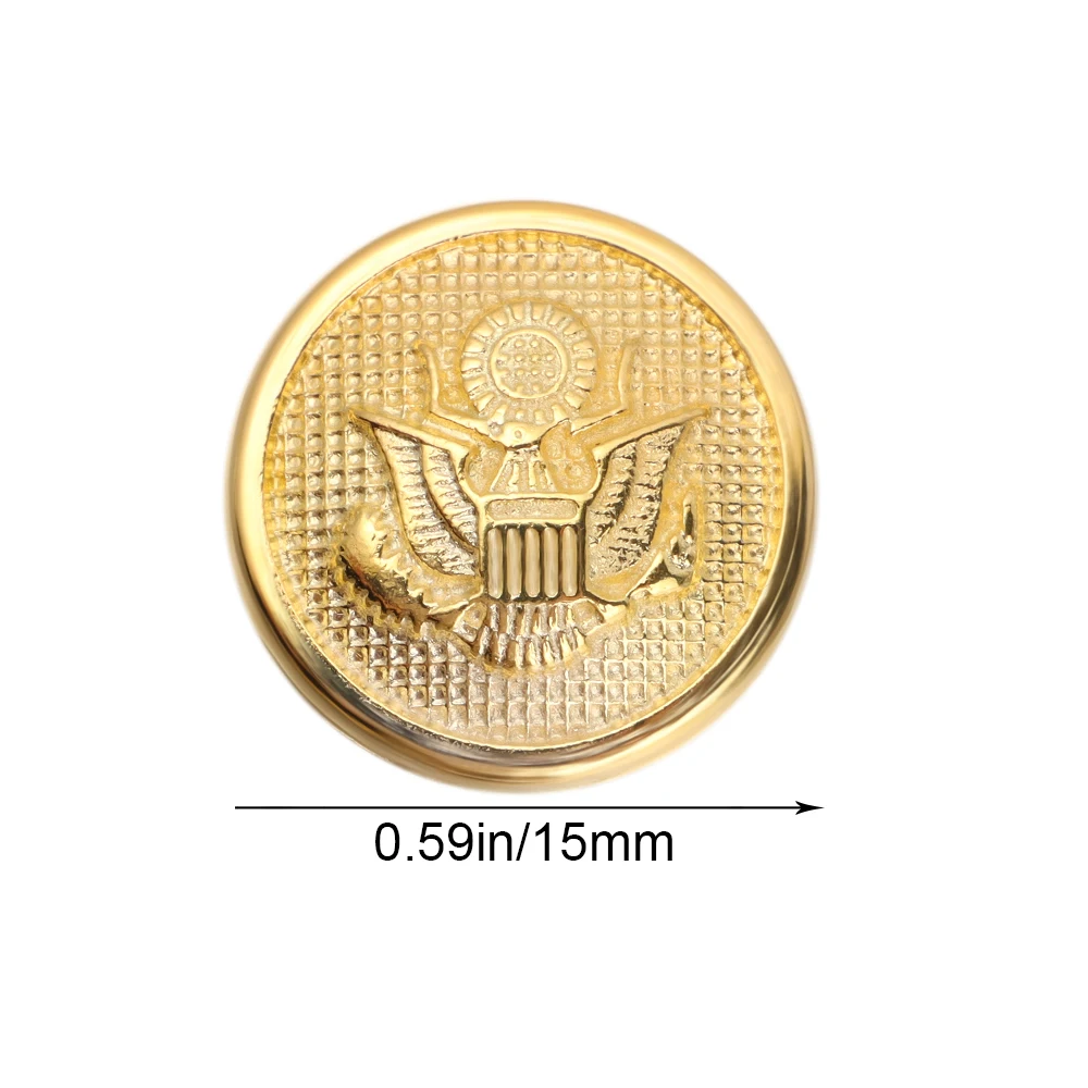 10PCS 골드 실버 15mm 라운드 금속 독수리 단추 블레 이저 정장 유니폼 단추 독수리 배지 바느질 의류 DIY 의류 액세서리