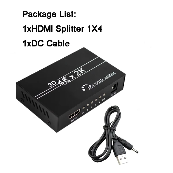 Hdmi-переключатель 1x2/1x4 адаптер 1 в 2: micro sim карта/1 в 4 outConverter для PS4 Pro/4/3 TV Box HDMI сплиттер - Цвет: HDMI 1X4 DC CABLE