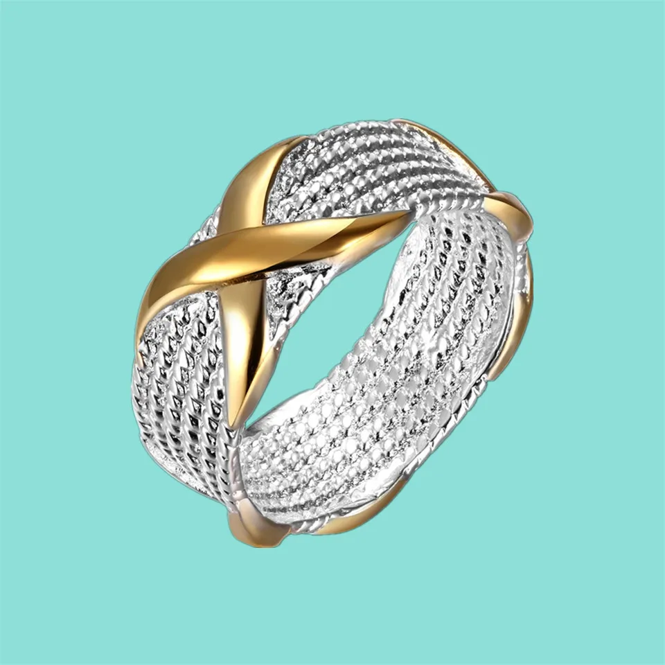 

925 Sterling Silver Ring Gold X Letter Ring For Women Wedding Engagement Party Fashion Charm Jewelry