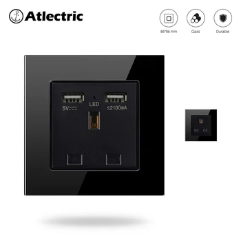 

Atlectric Uk Standard Socket For Mobile Adapter Wall Household Socket Led indicator 13A Power Socket Glass Panel