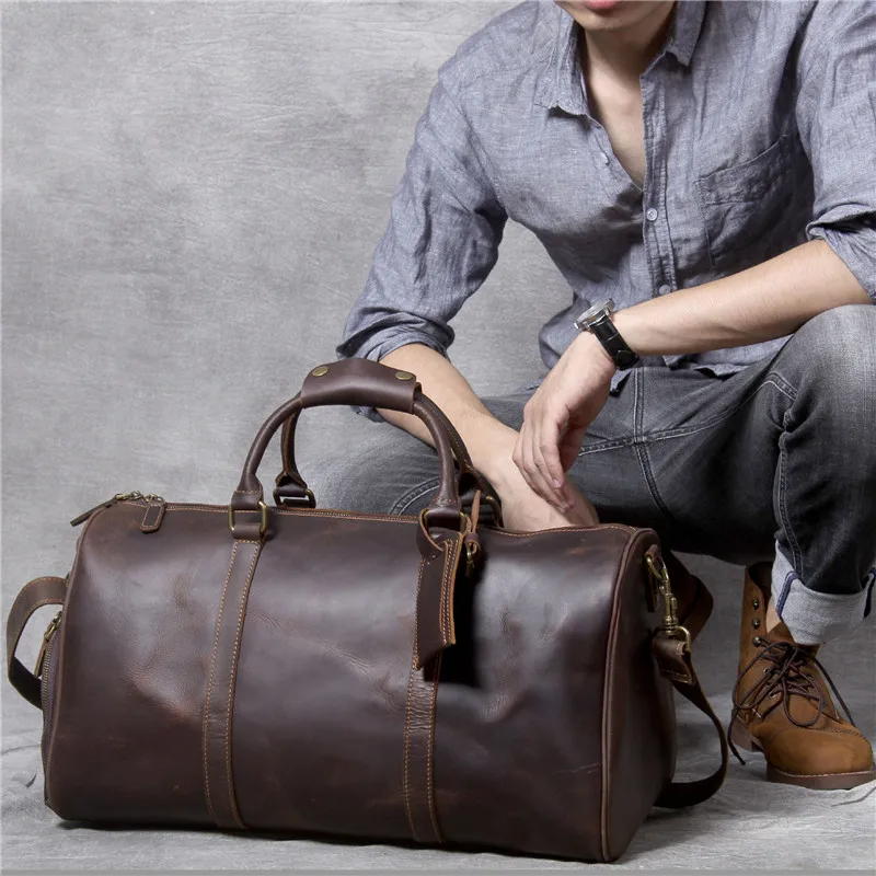 

Retro simple men's genuine leather travel bag crazy horse leather large-capacity luggage bag first layer leather computer bag