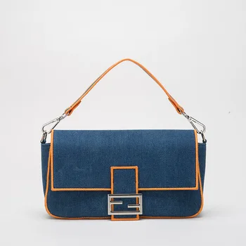 

New Retro Denim Bag 2020 Color Matching Messenger Bag Casual Fashion Canvas Messenger Large Capacity Women Daypack Blue
