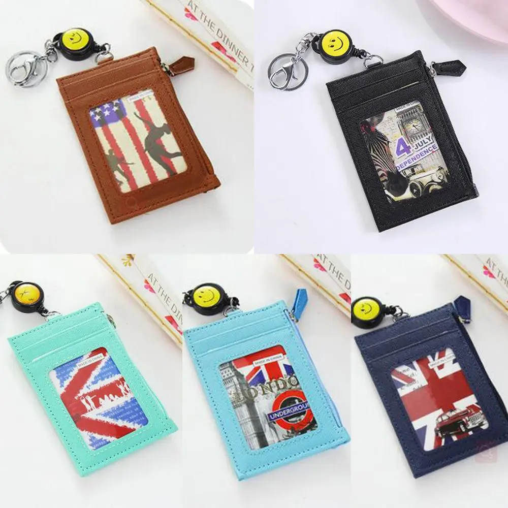 

Creative PU Leather ID Card Holder Portable Credit Name Bus Card Holder Pocket Case Bag Unisex Keychain Keyring Office Supplies