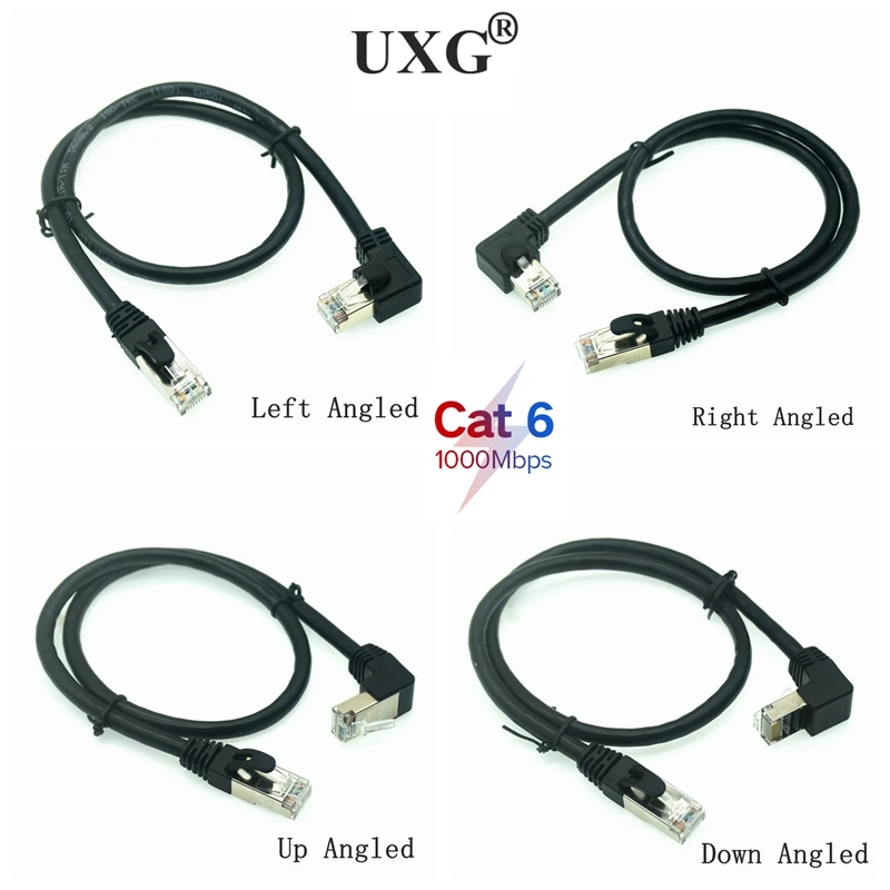Generic 10m 5m 1m RJ45 cable 26AWG CAT6 UTP Side Angled L Shape RJ45