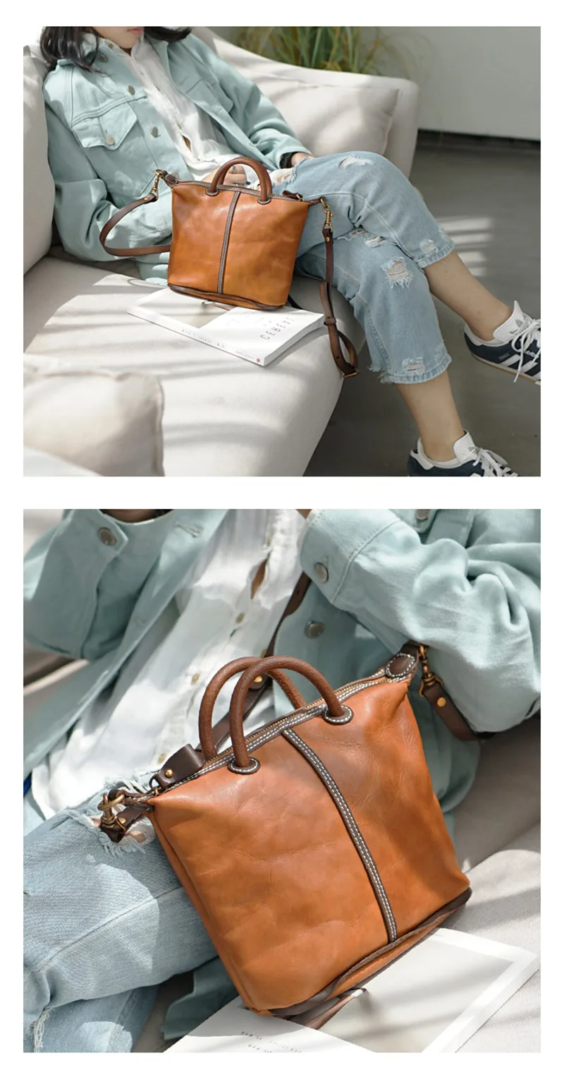 EUMOAN Handmade one-shoulder slanted bag, women's leather leather leather handbag, women's vintage do old one-shoulder bag