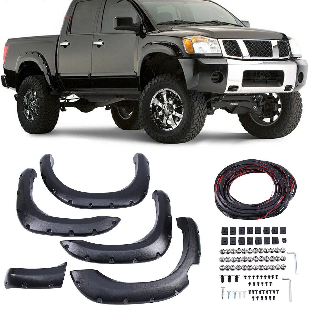 

Samger 4pcs Car Flares Fender Fits 04-14 Nissan Titan Pocket With Lockbox Extra Wide Body Wheel Arches